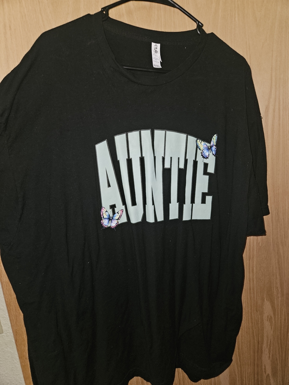 Black "AUNTIE" Graphic Tee with Butterfly Accent